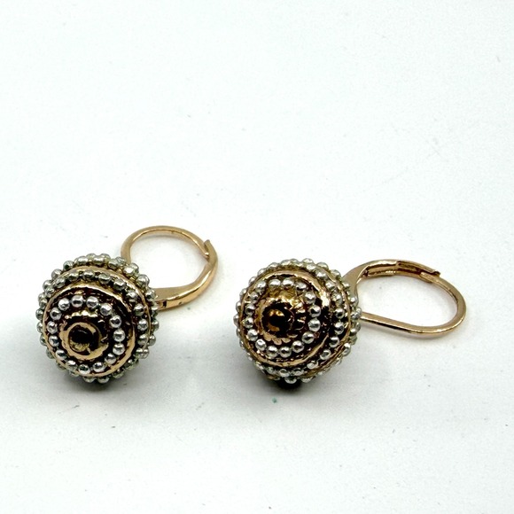 Jewelry - Boho Two-Tone Sphere Dangle Earrings - Textured Lever Back Jewelry